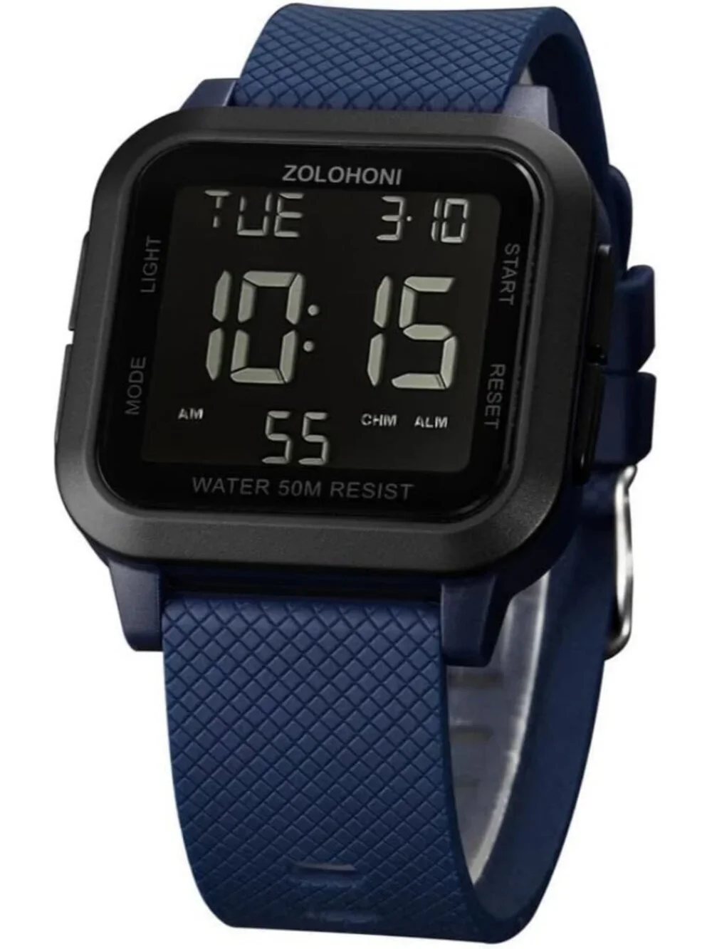 Men's Blue Black Analog Quartz Stainless Steel Waterproof Square Digital Watch